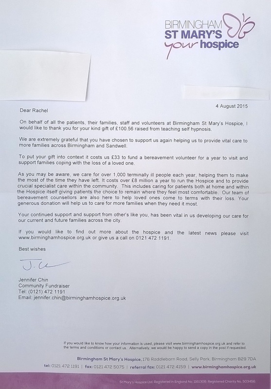 Photo of letter from St. Mary's Hospice